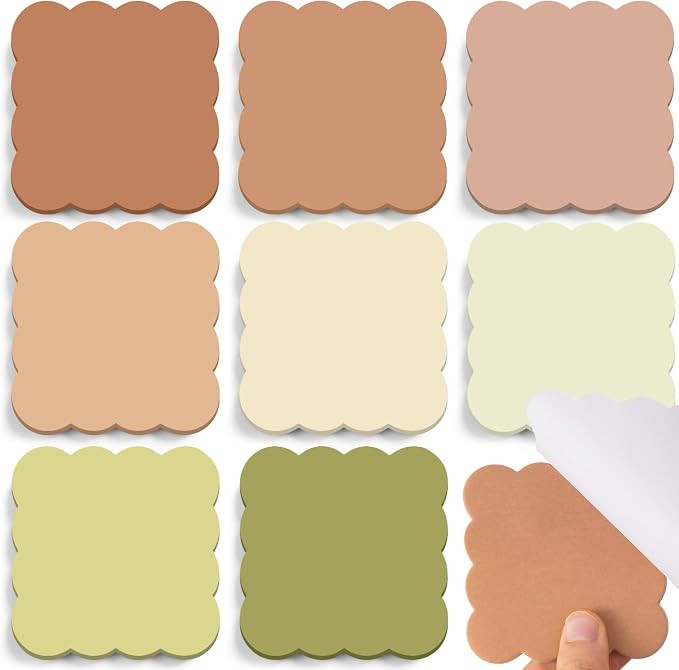 8 Pack Scalloped Sticky Notes Cute Adhesive Memo Pads Brown Green Colors Aesthetic Unlined Self S... | Amazon (US)