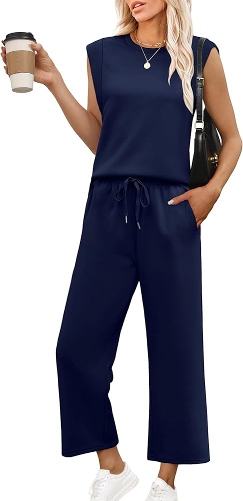 OFEEFAN Lounge Sets for Women 2 Piece Matching Sets Spring Summer Outfits Casual Cap Sleeve Crewn... | Amazon (US)