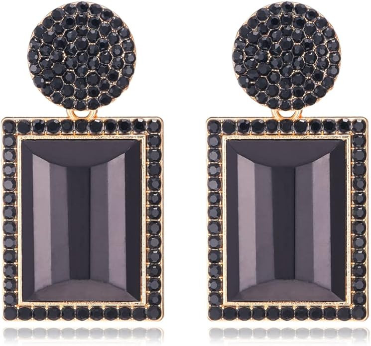 Rhinestone Crystal Rectangle Dangle Earrings, Glass Geometric Statement Earrings for Women KELMAL... | Amazon (US)