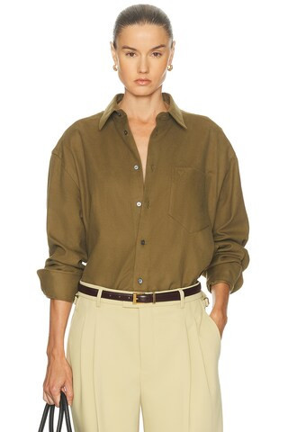 AMI Paris Boxy Button Up Top in Olive | FWRD 
