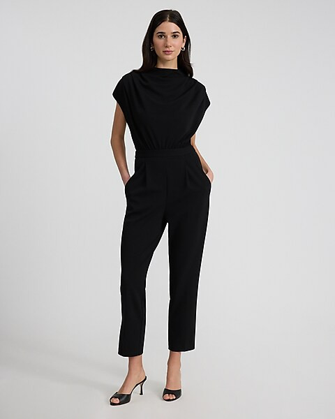 Draped Neck Cap Sleeve Straight Leg Jumpsuit | Express