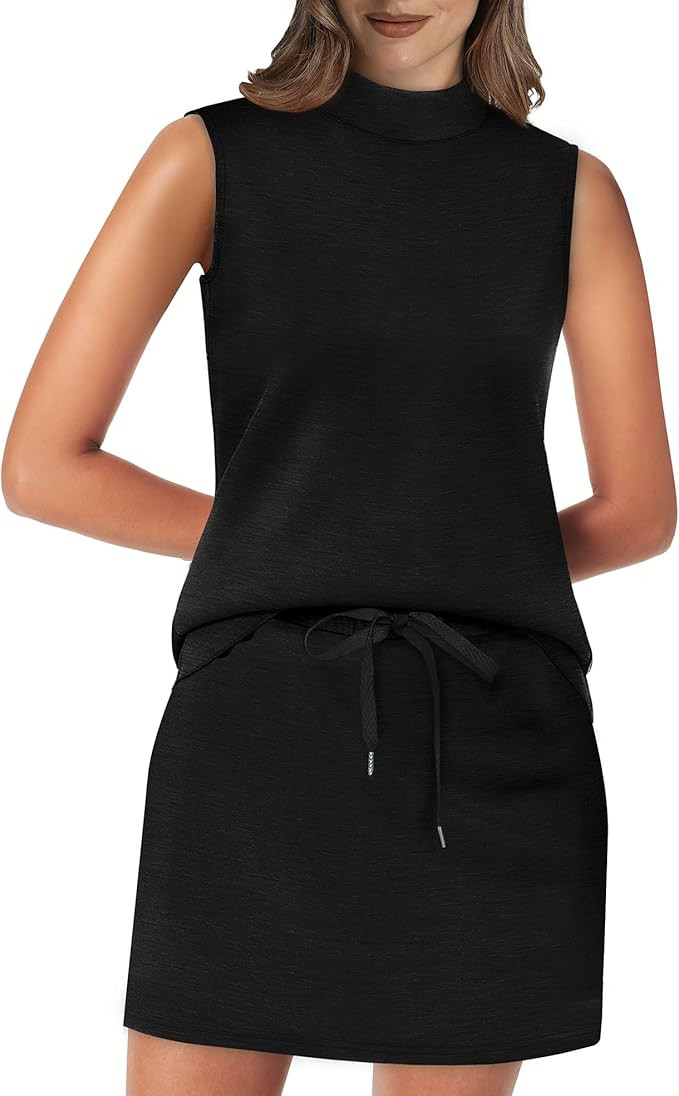 XIEERDUO Two Piece Skirt Sets for Women Summer Beach Vacation Outfits Mock Neck Tops Tennis Skirt... | Amazon (US)