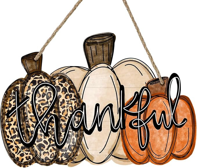 Deroro Thankful Sign Fall Pumpkin Front Door Decor Thanksgiving Day Wood Door Hanger, Autumn Wood... | Amazon (US)