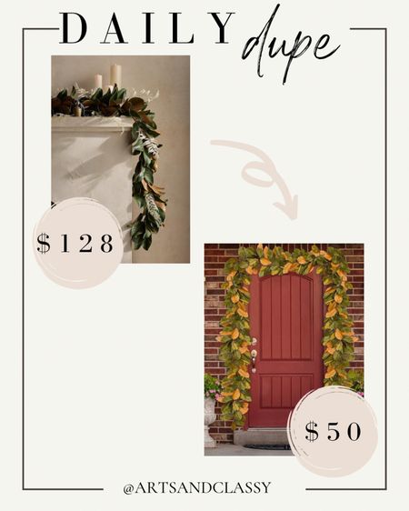 Get this designer 6 ft faux magnolia leaf garland for less with this gorgeous dupe from Amazon! These are very similar, two-toned magnolia garlands and are perfect for the Fall holidays! Dress up your porch, mantle or use it as table decor!

Amazon | Anthropologie | mantle decor | outdoor decor | seasonal decor | designer  dupe | save or splurge 

#LTKHoliday #LTKSeasonal #LTKfindsunder50