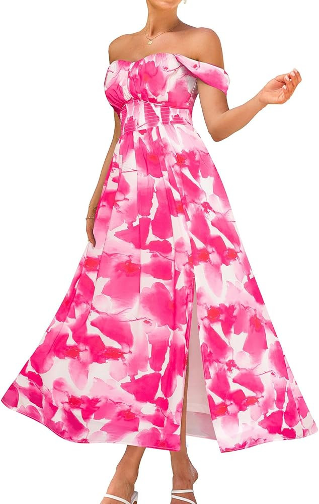GRACE KARIN 2026 Women's Summer Floral Wedding Guest Dress,Beach Flowy A Line Maxi Off Shoulder B... | Amazon (US)