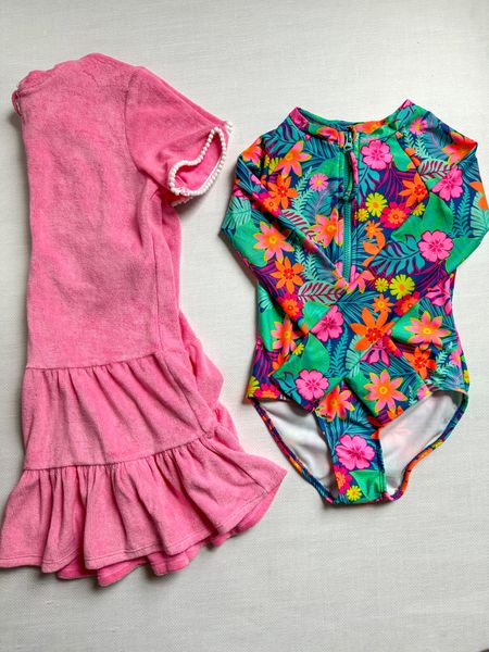 Kids swimsuit and coverup 

Come in other colors and patterns 
Both true to size 

Such a great affordable deal on sale, I grabbed these in multiple sizes for my daughter. 

I love the long sleeve swimsuits - especially because less skin exposed for applying sunscreen! 

#LTKSaleAlert #LTKSwim #LTKKids