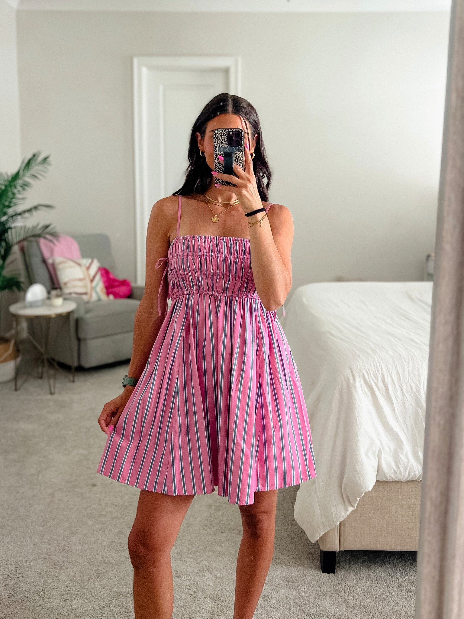Summery baby doll dress. I’m 5’6 and got a small/long 🎀

Summer dress lightweight dress 