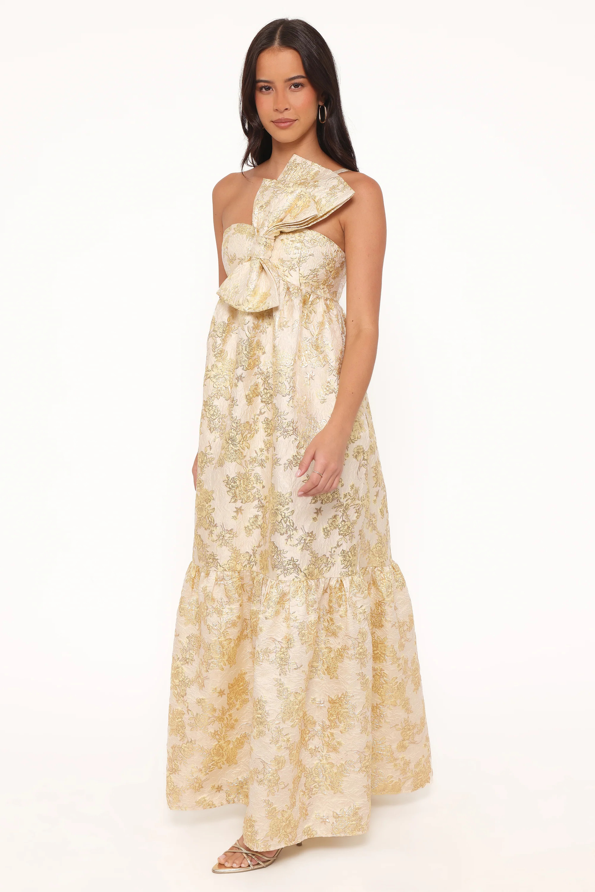 Betina Bow Front Maxi Dress - Yellow Brocade | Petal & Pup (US)