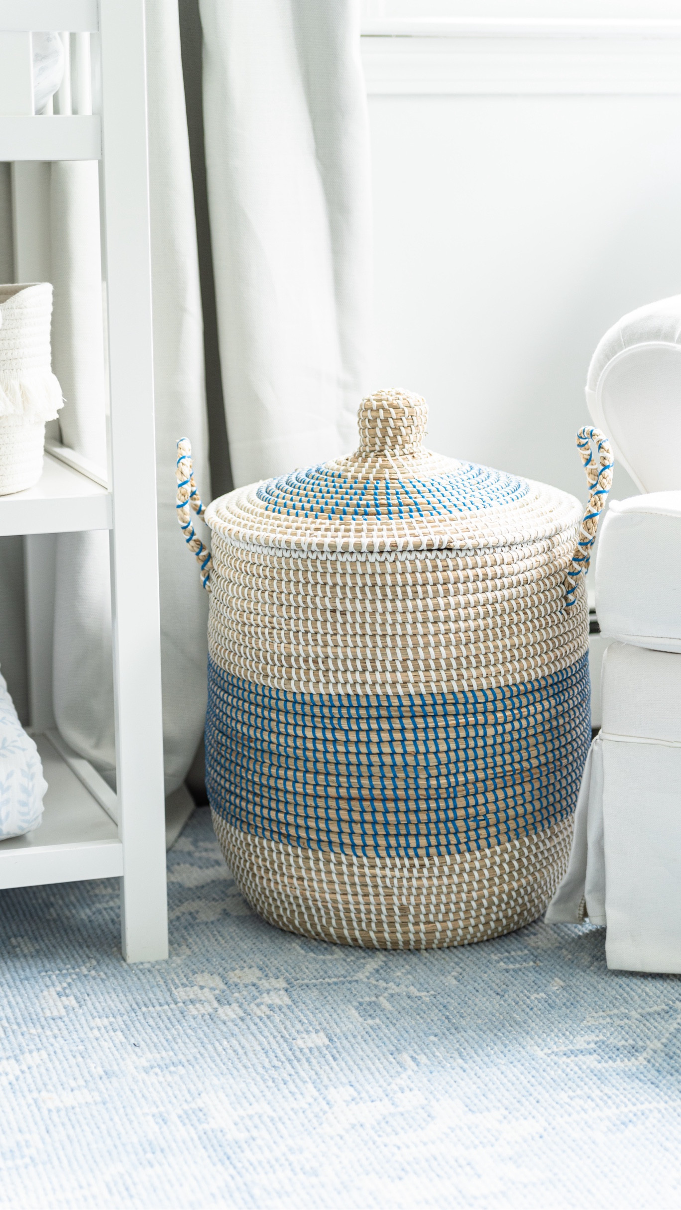 Neutral nursery, coastal style babies room, seagrass storage basket, white changing table, white gliding chair

#LTKBaby #LTKHome #LTKFamily