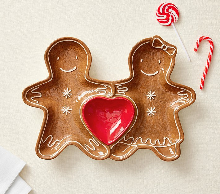 Gingerbread People Ceramic Divided Platter | Pottery Barn Kids