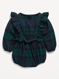 Long-Sleeve Ruffle-Trim Plaid One-Piece Romper for Baby | Old Navy (US)