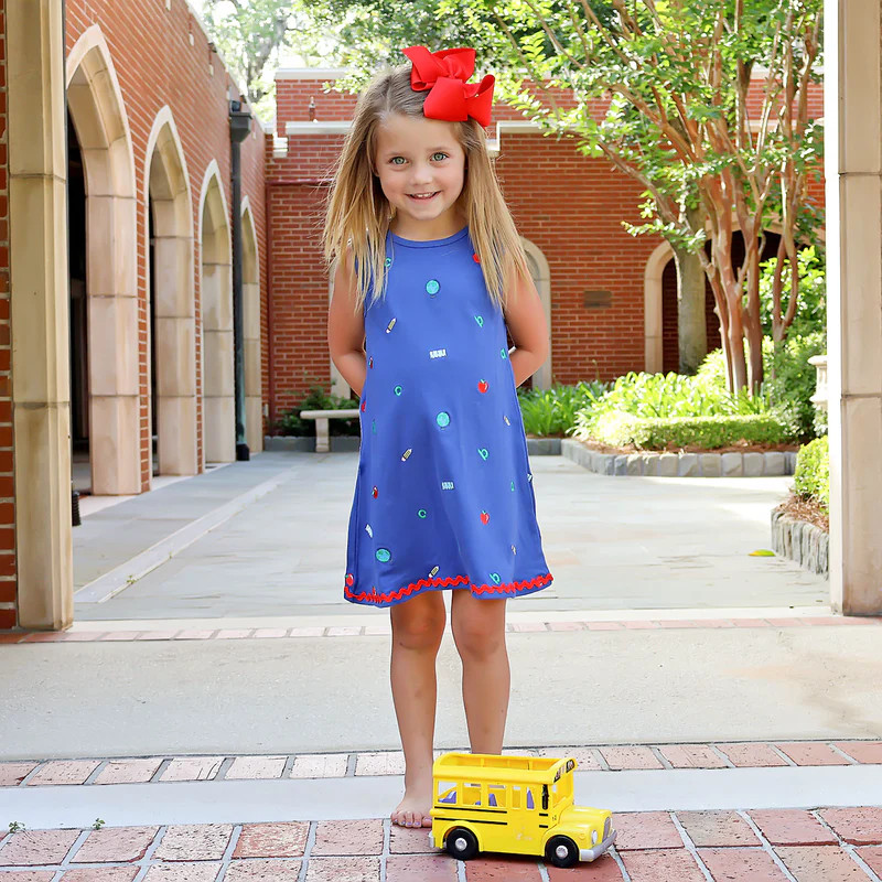 School Rules Blue Eleanor Dress | Schiffli Embroidered Outfit for Back to School | Classic Whimsy
