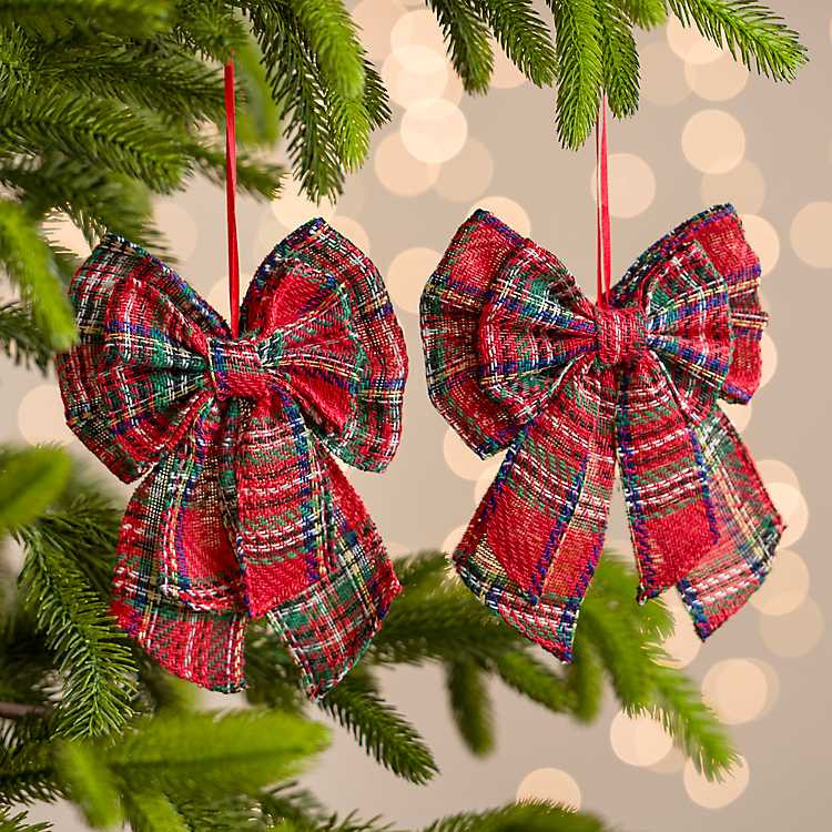 Red & Green Tartan Plaid Bow Ornaments, Set of 2 | Kirkland's Home
