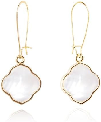 Earrings for Women14K Gold Drops Dangle Pendant Natural Stone Natural shell of Pearl Earrings Han... | Amazon (US)
