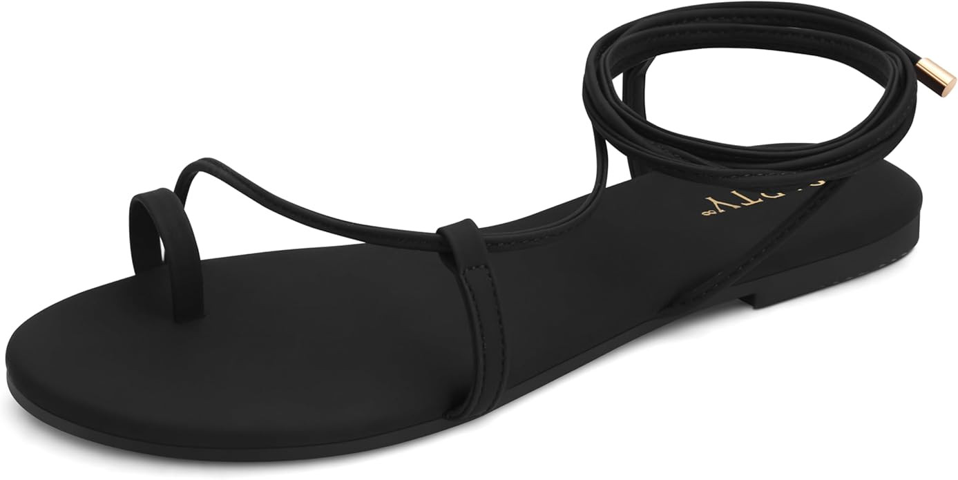 PARTY Women's Strappy Sandals Lace Up Flats Tie Up Shoes Wrap Flip Flop | Amazon (US)