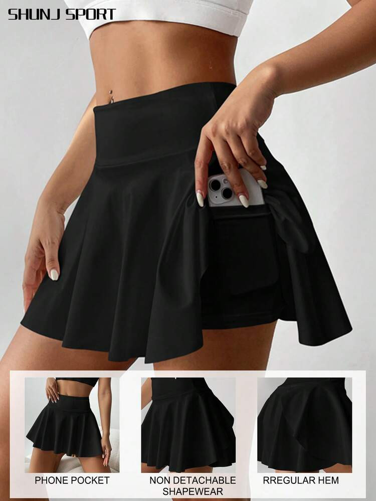 Saia-Shorts Branca De Cintura Alta, Shorts/Saia 2 Em 1 Anti-Transparência Para Golfe/Badminton/Fitness Com Bolsos, Saia-Legging Esportiva De Verão Para Ioga, Corrida Ao Ar Livre, Novo Vestuário Feminino Preto | SHEIN