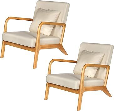 ELUCHANG Mid-Century Modern Accent Chair Set of 2,Fabric Reading Armchair,Easy Assembly,Lounge Ch... | Amazon (US)
