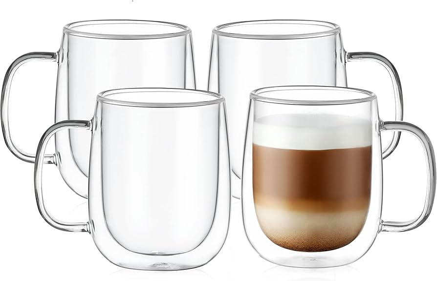 CNGLASS Large Double Wall Glass Coffee Mug 15.2oz,Clear Insulated Glass Espresso Cup with Big Han... | Amazon (US)