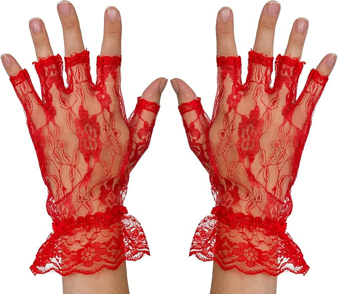 Amazon.com: Skeleteen Fingerless Lace Red Gloves - Ladies and Girls Ruffled Lace Finger Free Brid... | Amazon (US)