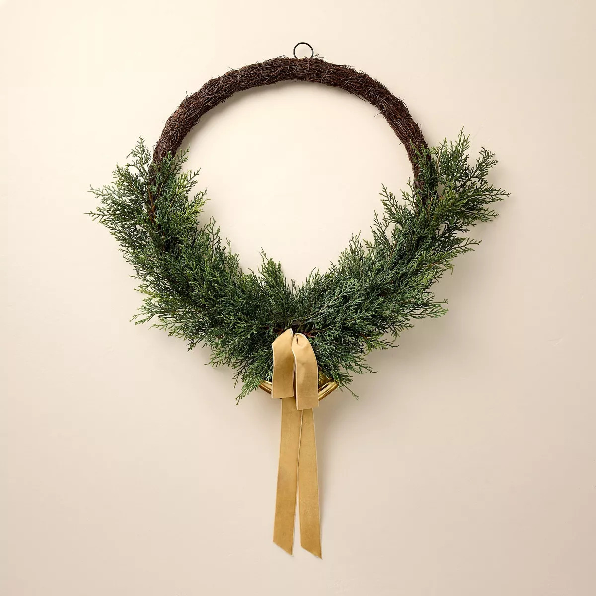 26" Faux Cedar Hoop Christmas Wreath with Bell Ornaments - Hearth & Hand™ with Magnolia | Target