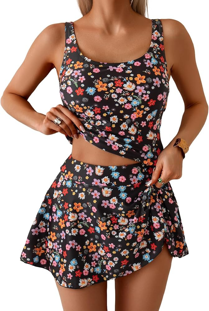 Eomenie Tankini Swimsuit for Women Tummy Control Two Piece Bathing Suit High Waisted Tank Top wit... | Amazon (US)