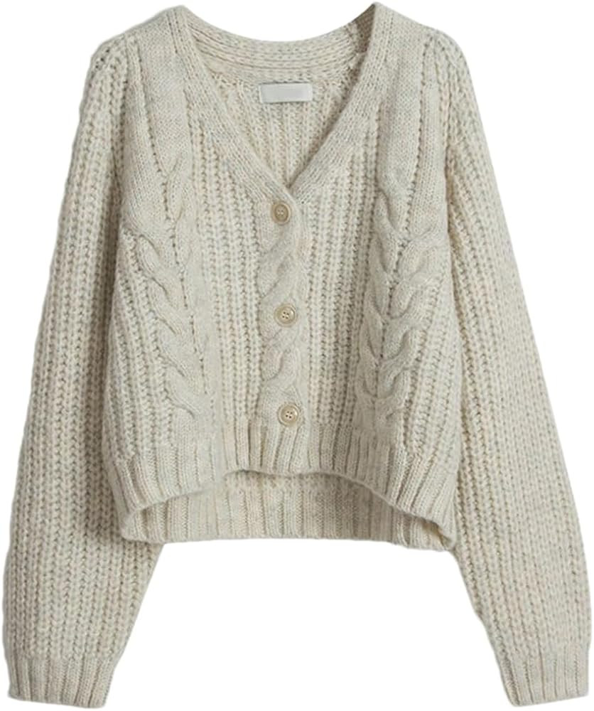 Women's Single-Breasted V-Neck Knitted Cardigan Loose Long Sleeve Female Cardigan | Amazon (US)