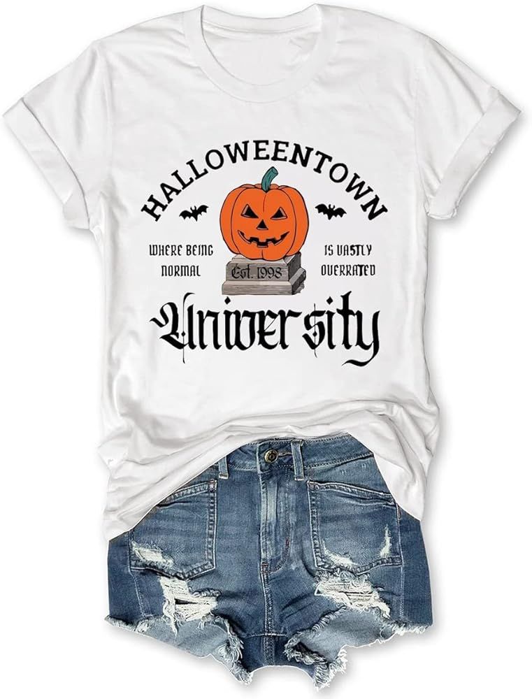 Halloween Shirts for Women Funny Halloween Shirt Pumpkin Halloweentown University Womens Hallowee... | Amazon (US)