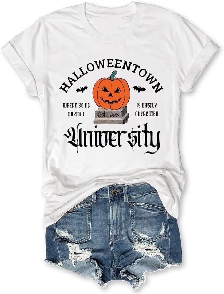 Halloween Shirts for Women Funny Halloween Shirt Pumpkin Halloweentown University Womens Hallowee... | Amazon (US)