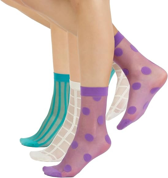 CALZITALY 3 Paar Damen Gemusterte Socken, Feine Elegante Socken mit Muster, Fashion Söckchen, Pu... | Amazon (DE)