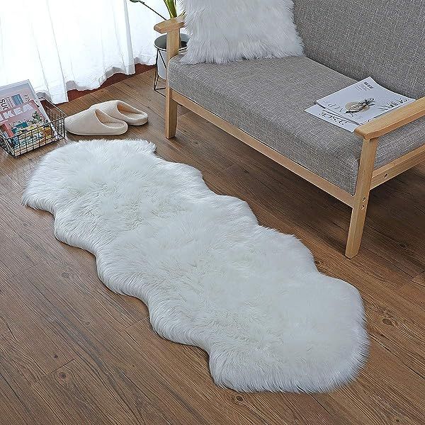 Carvapet Luxury Soft Faux Sheepskin Couch Seat Cushion Fake Fur Area Rugs for Bedroom and Living ... | Amazon (US)