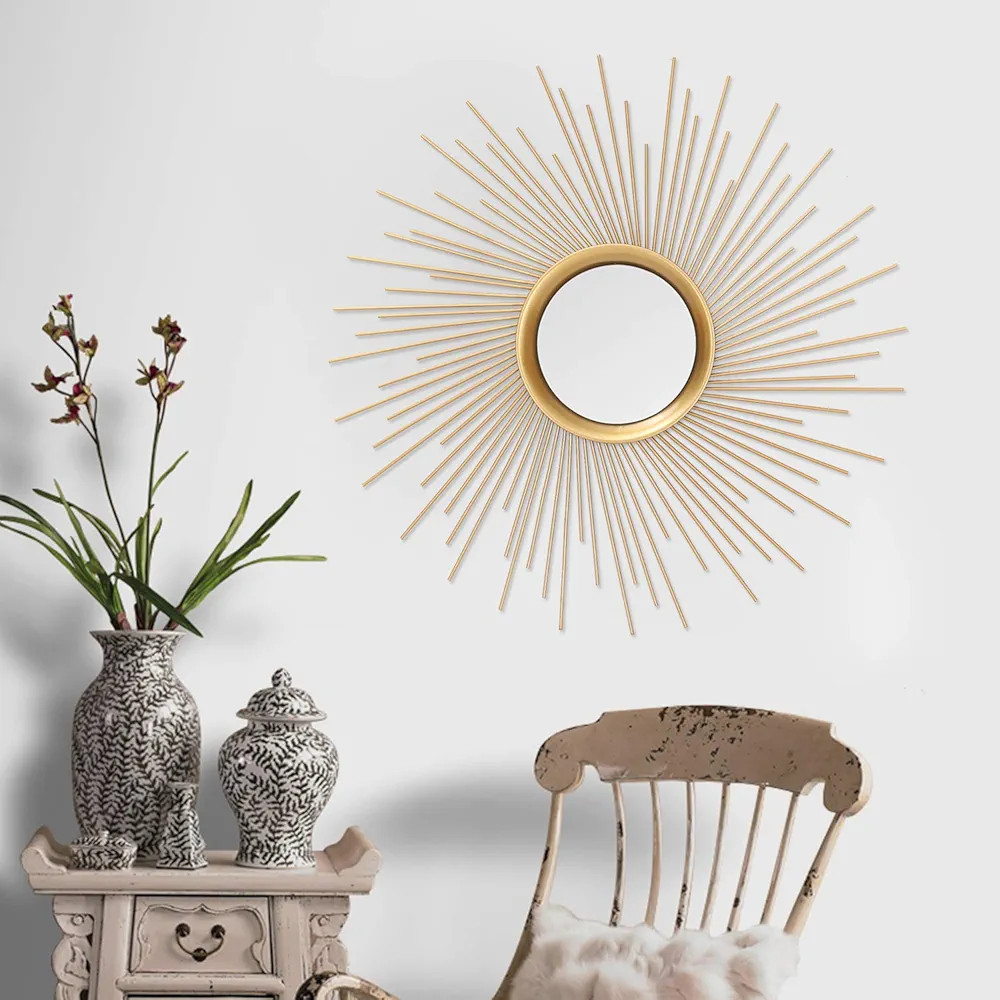 Adeco Sunburst Gold Mirrors 24.6" for Wall, Large Metal Decorative Entry Wall-Mounted Mirrors for... | Amazon (US)