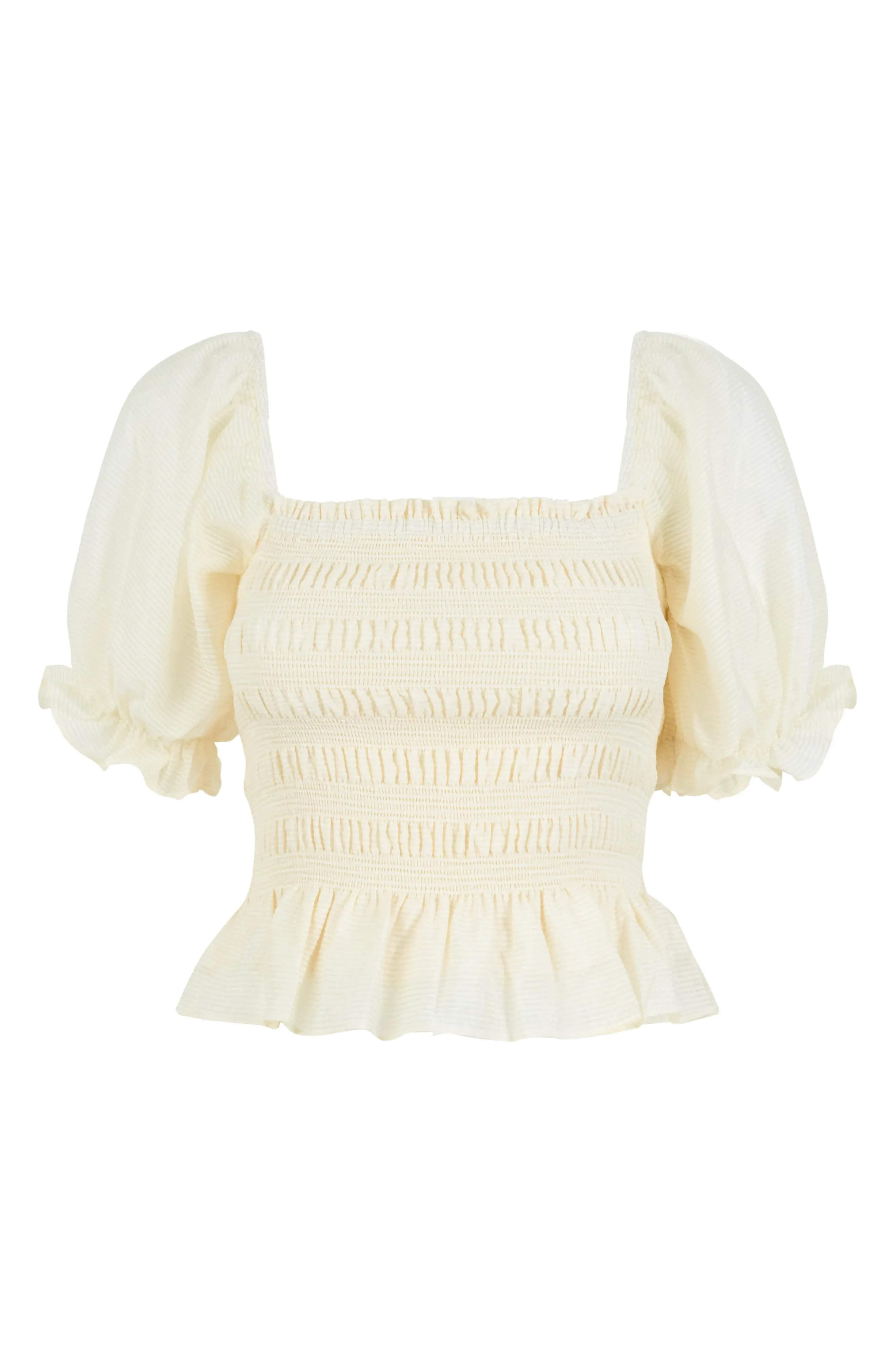 Women's Wayf Amber Smocked Peplum Top, Size X-Small - Ivory | Nordstrom