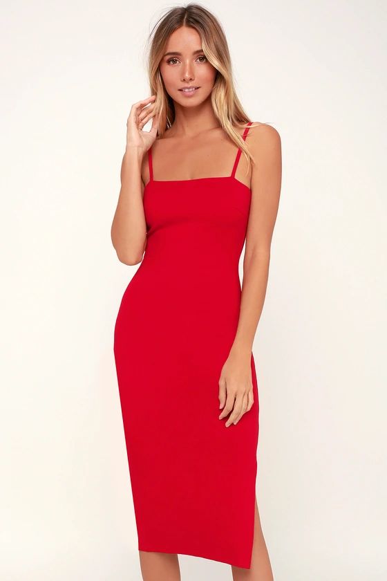 Paulina Red Bodycon Midi Dress | Lulus (US)