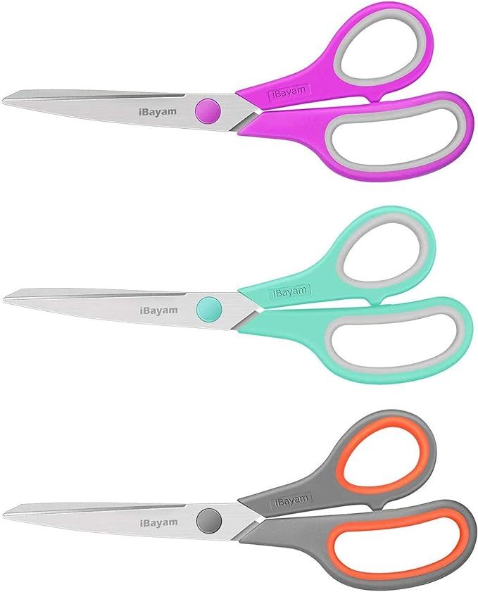 Amazon.com: Scissors, iBayam 8" Multipurpose Scissors Bulk Ultra Sharp Shears, Comfort-Grip Sturd... | Amazon (US)