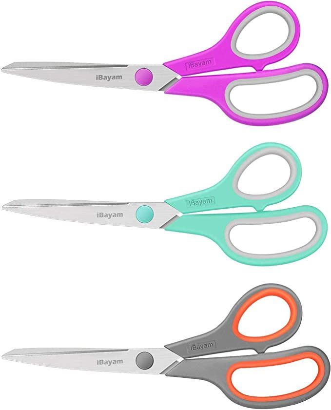 Scissors, iBayam 8" Multipurpose Scissors Bulk Ultra Sharp Shears, Comfort-Grip Sturdy Scissors f... | Amazon (US)