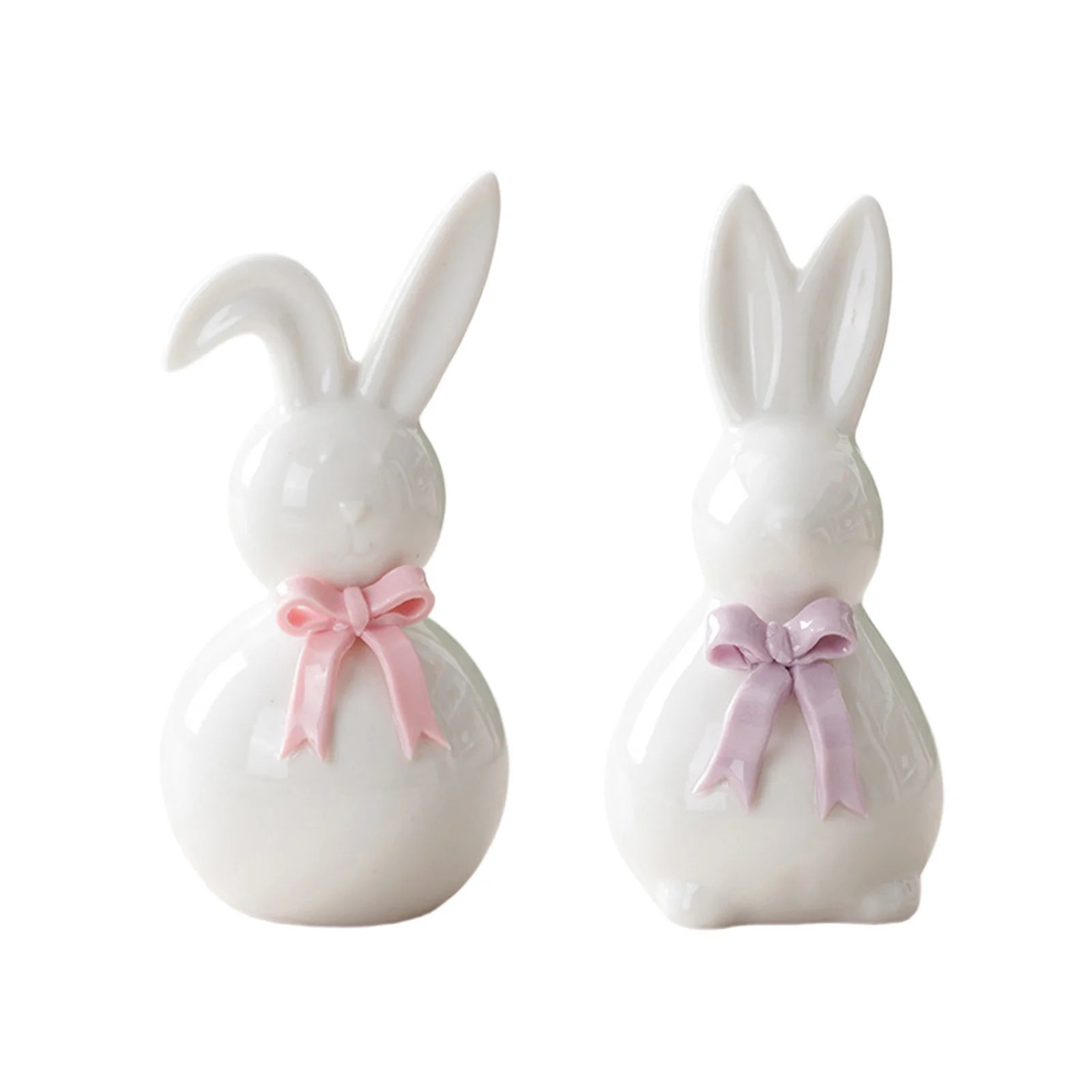 Ceramic Bunny Ornaments, Kadlawus 2 Piece Ceramic Bunnies with Bow, Easter Home Decor and Holiday... | Walmart (US)