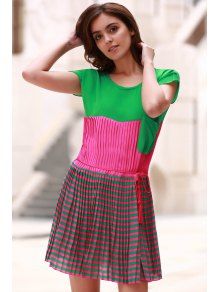 Striped Color Block Round Neck Short Sleeve Dress | ZAFUL (Global)