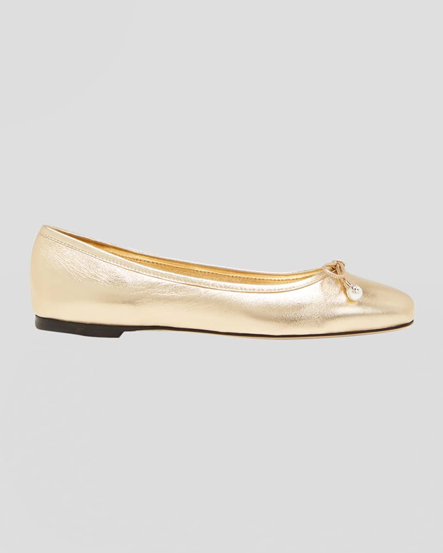 Jimmy Choo Elme Metallic Bow Ballerina Flats | Neiman Marcus