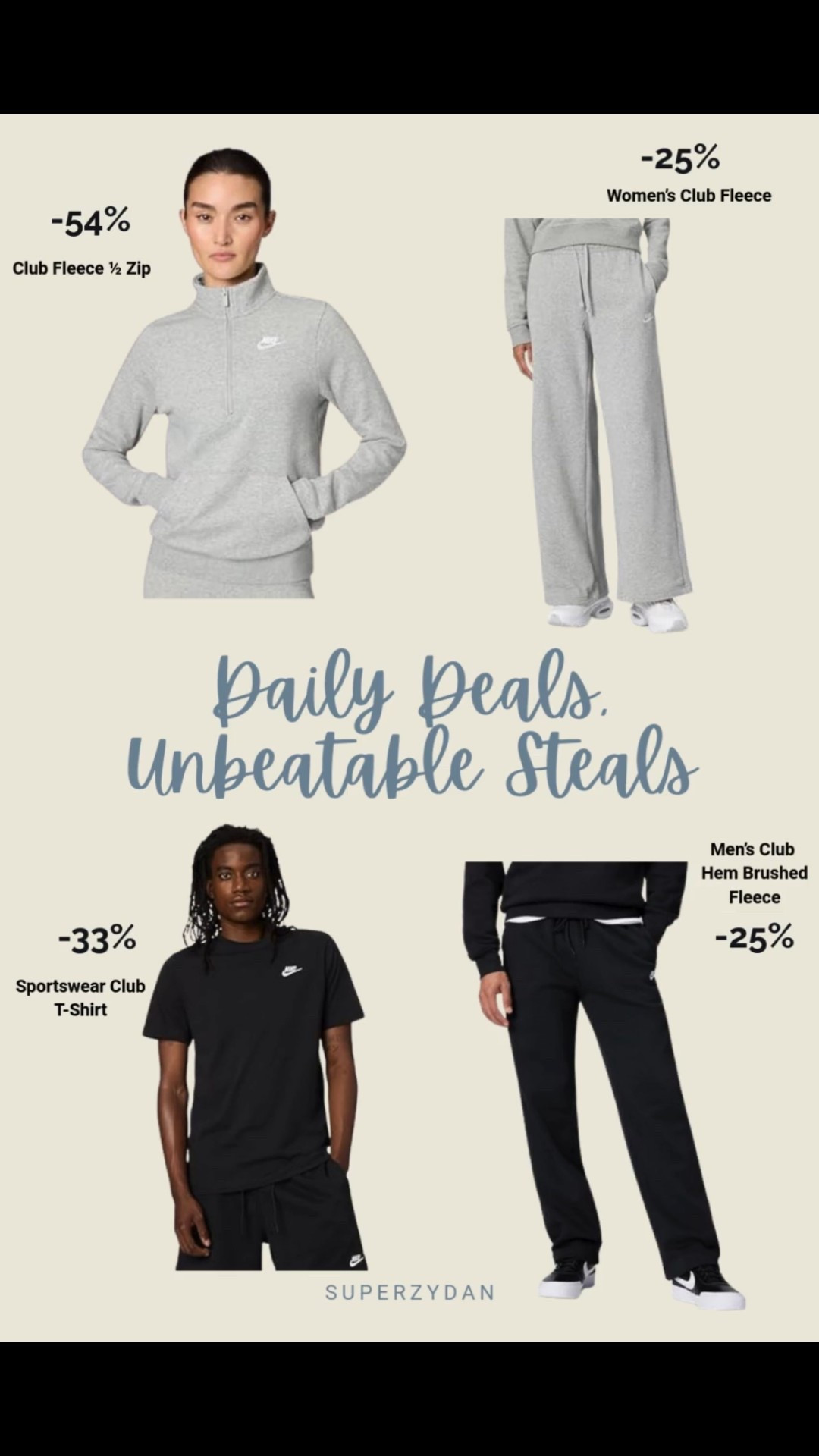 🔥 RUN, don't walk! Up to 54% OFF Nike Club Fleece & Essentials! 

The best Nike staples are seriously marked down. Grab this comfy $1/2$-zip sweatshirt, wide-leg sweats, classic tee, and fleece pants for a STEAL. Perfect for gifting or leveling up your loungewear. 

#Nike #NikeSale #ClubFleece #Athleisure #Loungewear #SaleAlert #LTKFinds #OOTD 

 

#LTKGiftGuide #LTKHoliday #LTKFindsUnder50