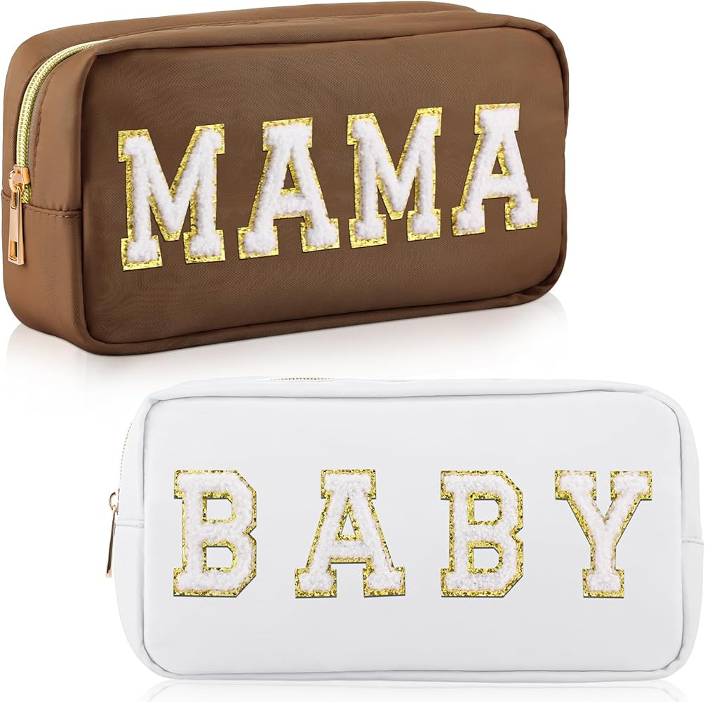 Sanwuta 2 Pieces Nylon Cosmetic Bag Chenille Letter Makeup Bag Pouch Zipper Travel Toiletries Pou... | Amazon (US)