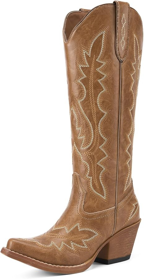 Rollda Cowboy Boots for Women, Knee High Cowgirl Boots, Womens Classic Western Boots Snip Toe, Ta... | Amazon (US)
