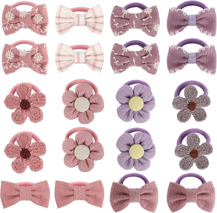 JESSCAT 20PCS Baby Hair Ties, 10 Multicolor Elastic Hair Ties with Bows, 2.5cm No-Crease Cotton H... | Amazon (US)