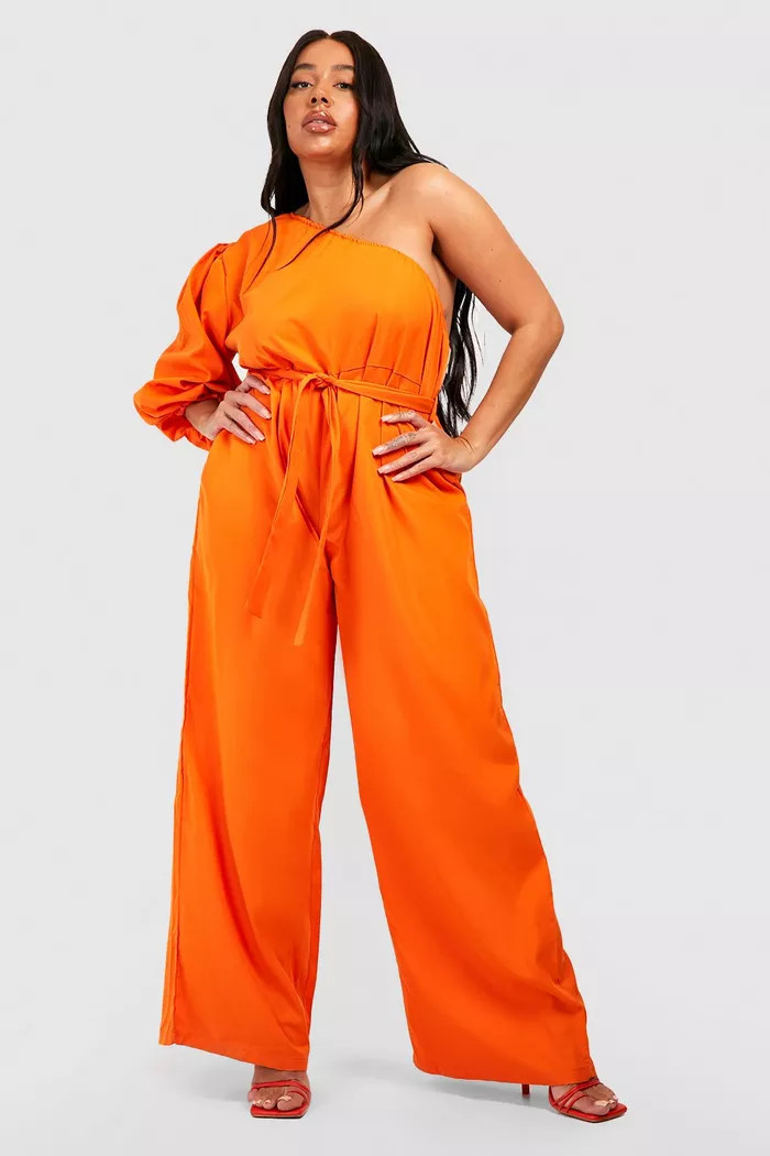 Plus Woven One Shoulder Belted Jumpsuit | Boohoo.com (US & CA)