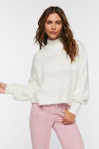 Fuzzy Contrast-Panel Mock Neck Sweater | Forever 21 (US)