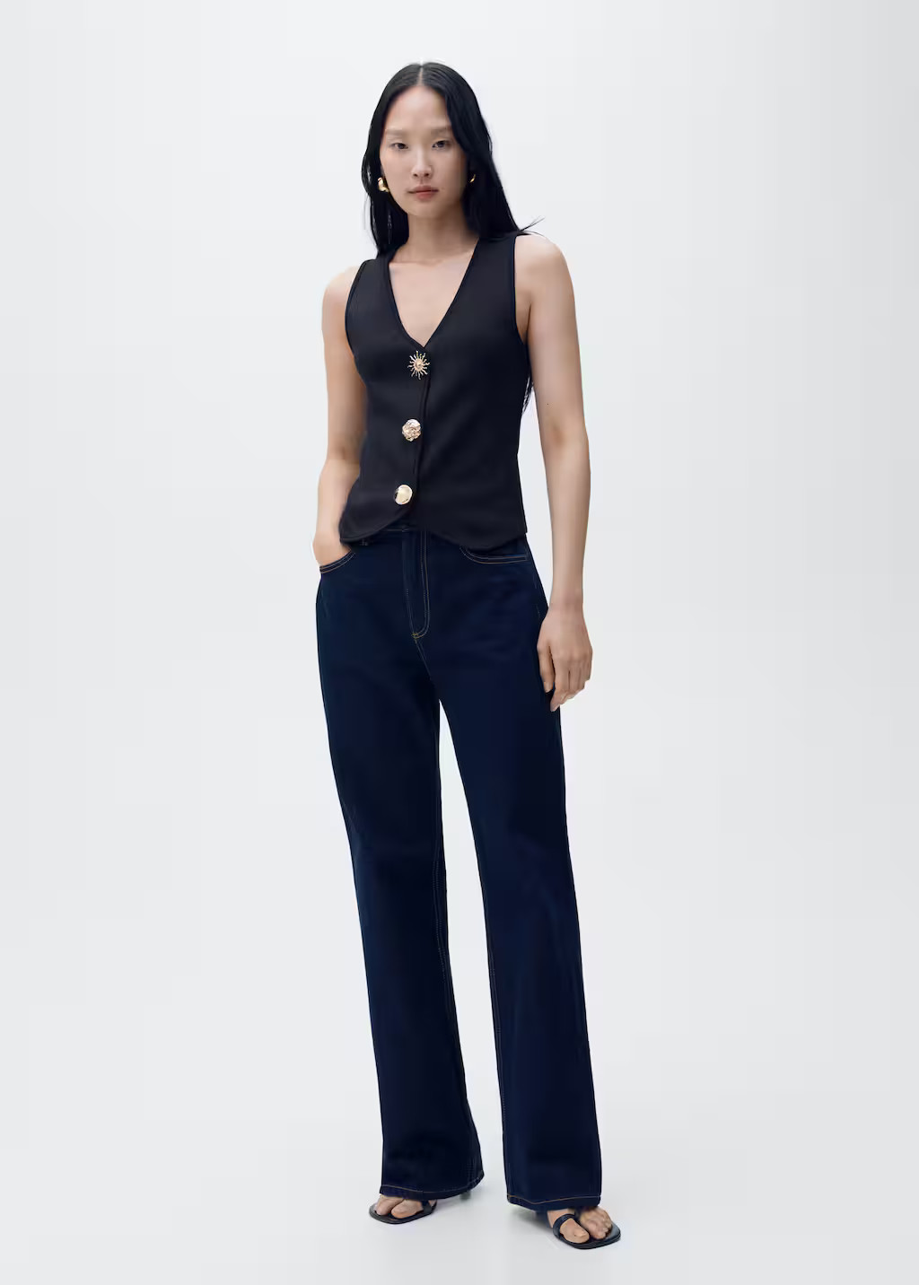 Knitted vest with jewel buttons navy - Women - XL - MANGO | Mango (US/MX/AU)