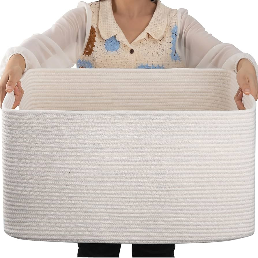 OIAHOMY 75L Large Blanket Basket, Woven Blanket Storage Basket with Handle, Cotton Rope Basket fo... | Amazon (US)