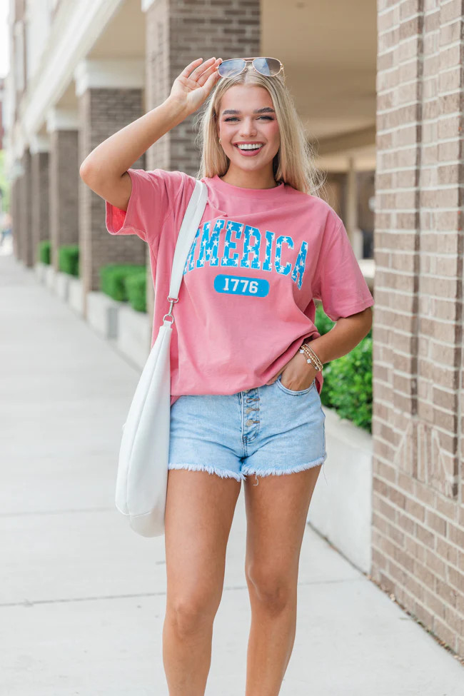 America Star 1776 Brick Oversized Graphic Tee | Pink Lily