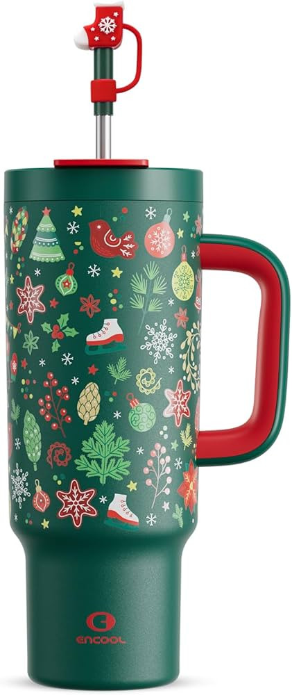 40 oz Christmas Tumbler with Handle and Straw, 100% Leakproof Tumbler with Lid and Straw, Stainle... | Amazon (US)