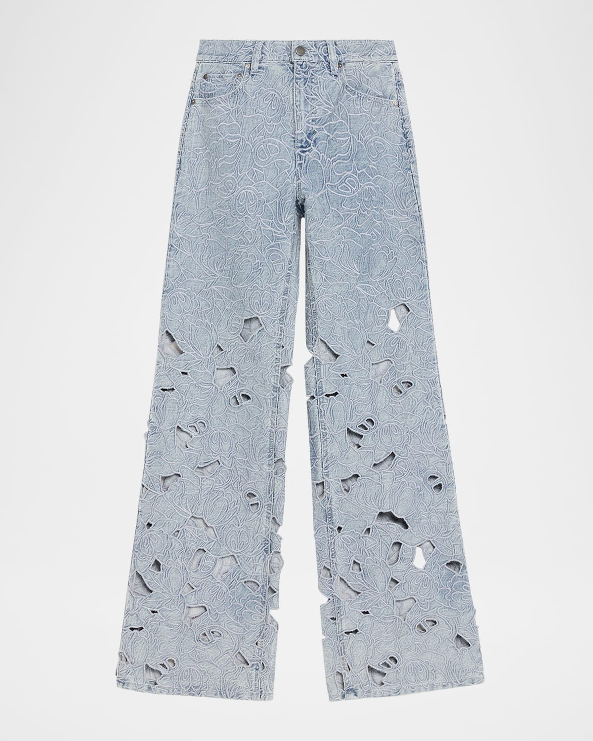 Chic Embroidered Eyelet Bootcut Jeans | Neiman Marcus