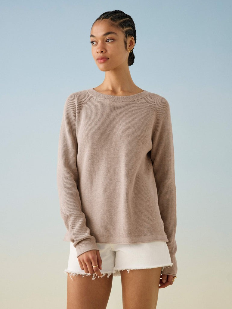 Cotton Silk Ribbed Crewneck | White and Warren